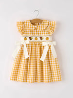 Rylee Faith Designs Autumn Thanksgiving Yellow Plaid Turkey Pumpkin Embroidery Smock Dress for Girls - Apparel & Accessories > Clothing > Baby & Toddler Clothing > Baby & Toddler Dresses Dress