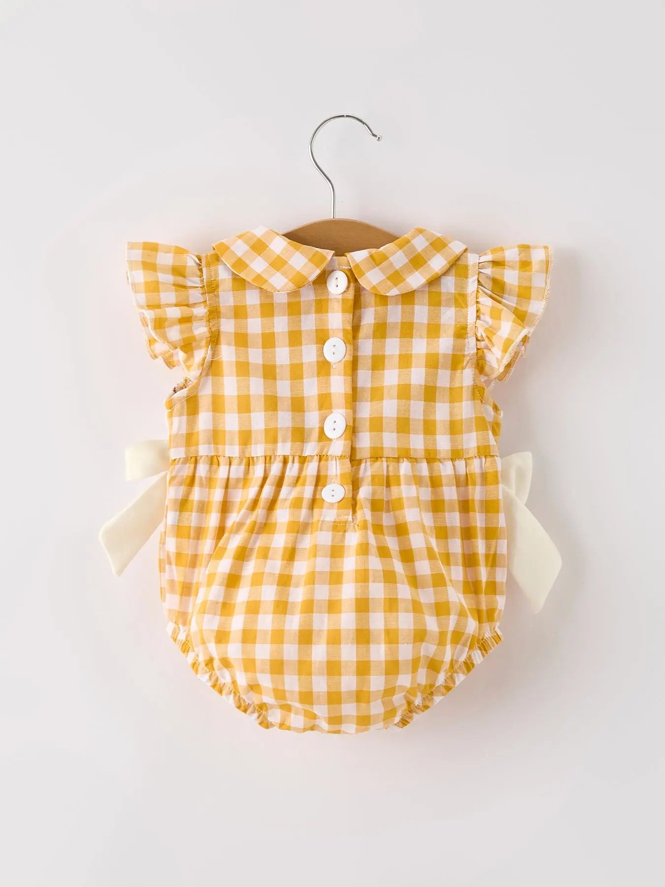 Autumn Thanksgiving Yellow Plaid Turkey Pumpkin Embroidery Smock Girls Romper Rylee Faith Designs