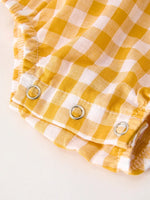 Rylee Faith Designs Autumn Thanksgiving Yellow Plaid Turkey Pumpkin Embroidery Smock Girls Romper - Apparel & Accessories > Clothing > Baby & Toddler Clothing > Baby One-Pieces Romper