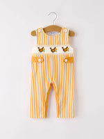 Rylee Faith Designs Fall Thanksgiving Chicken Smock Embroidered Orange Stripes Boys Romper - Apparel & Accessories > Clothing > Baby & Toddler Clothing > Baby One-Pieces Romper