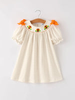 Rylee Faith Designs Fall Thanksgiving Apricot Plaid Turkey Embroidery Smocking Baby Girls Dress - Apparel & Accessories > Clothing > Baby & Toddler Clothing > Baby & Toddler Dresses Dress
