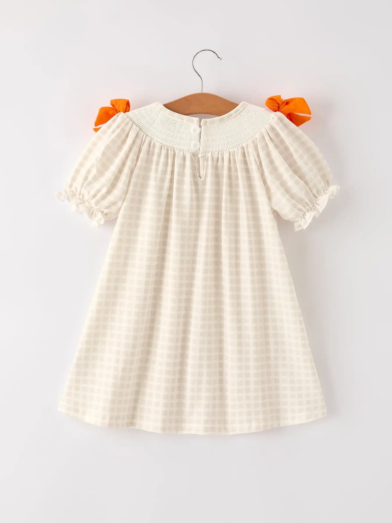 Fall Thanksgiving Apricot Plaid Turkey Embroidery Smocking Baby Girls Dress Rylee Faith Designs
