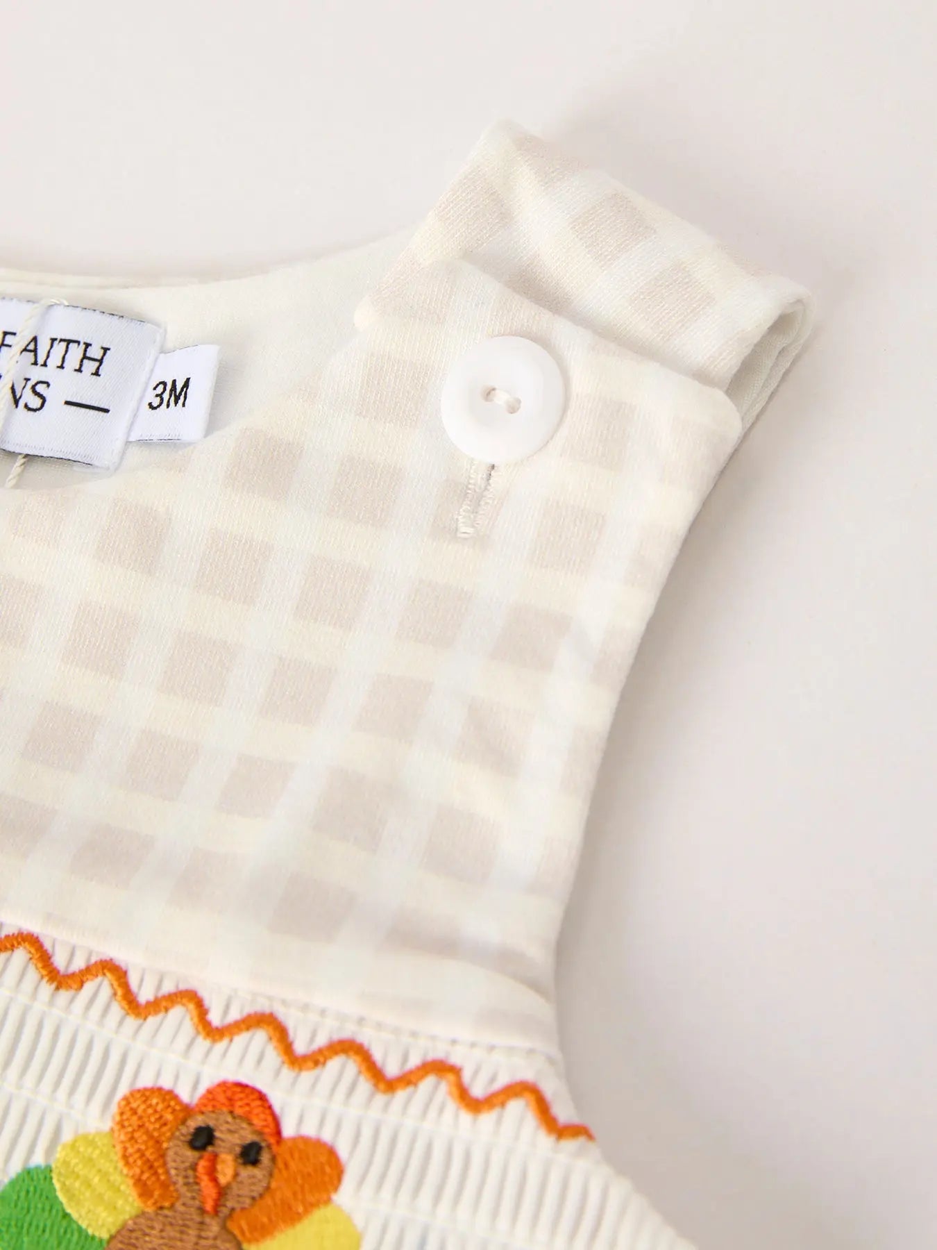 Fall Thanksgiving Apricot Plaid Turkey Embroidery Smocking Boys Romper Rylee Faith Designs