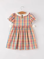 Rylee Faith Designs Fall Thanksgiving Color Plaid Chick Embroidery Smocking Girls Dress - Apparel & Accessories > Clothing > Baby & Toddler Clothing > Baby & Toddler Dresses Dress