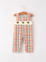 Rylee Faith Designs Fall Thanksgiving Color Plaid Chick Embroidery Smocking Baby Boys Romper - Apparel & Accessories > Clothing > Baby & Toddler Clothing > Baby One-Pieces Romper