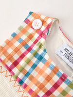 Rylee Faith Designs Fall Thanksgiving Color Plaid Chick Embroidery Smocking Baby Boys Romper - Apparel & Accessories > Clothing > Baby & Toddler Clothing > Baby One-Pieces Romper