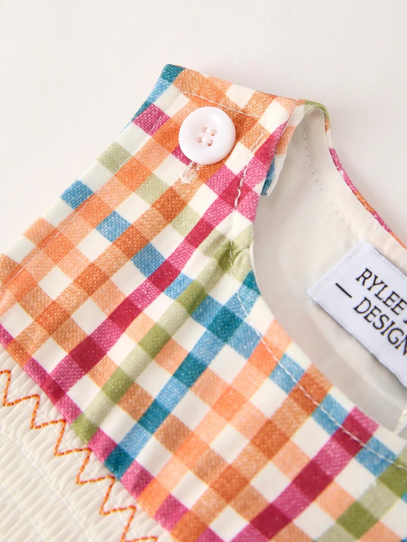 Fall Thanksgiving Color Plaid Chick Embroidery Smocking Baby Boys Romper Rylee Faith Designs