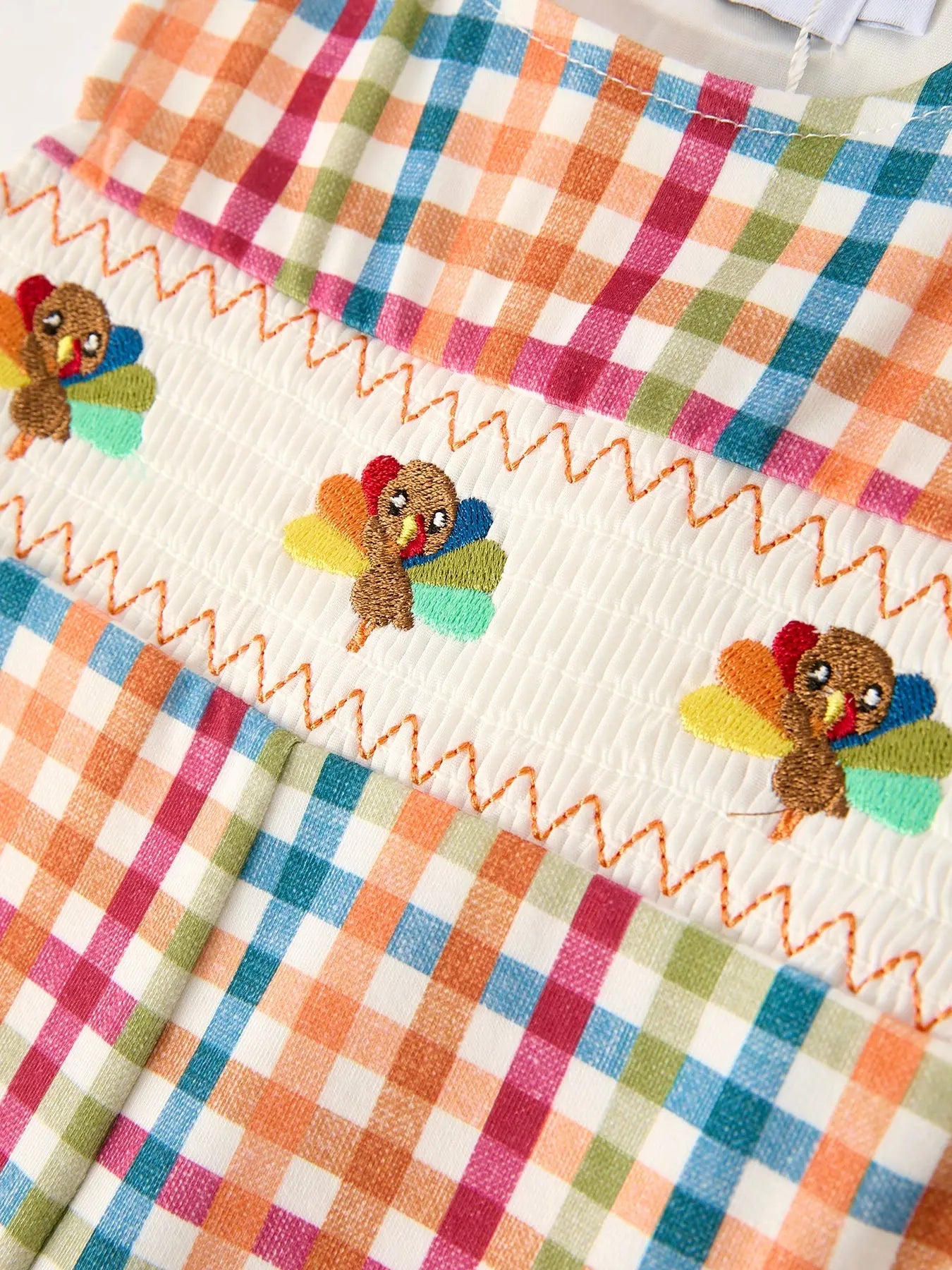 Fall Thanksgiving Color Plaid Chick Embroidery Smocking Baby Boys Romper Rylee Faith Designs