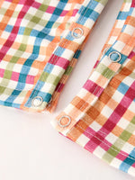 Rylee Faith Designs Fall Thanksgiving Color Plaid Chick Embroidery Smocking Baby Boys Romper - Apparel & Accessories > Clothing > Baby & Toddler Clothing > Baby One-Pieces Romper