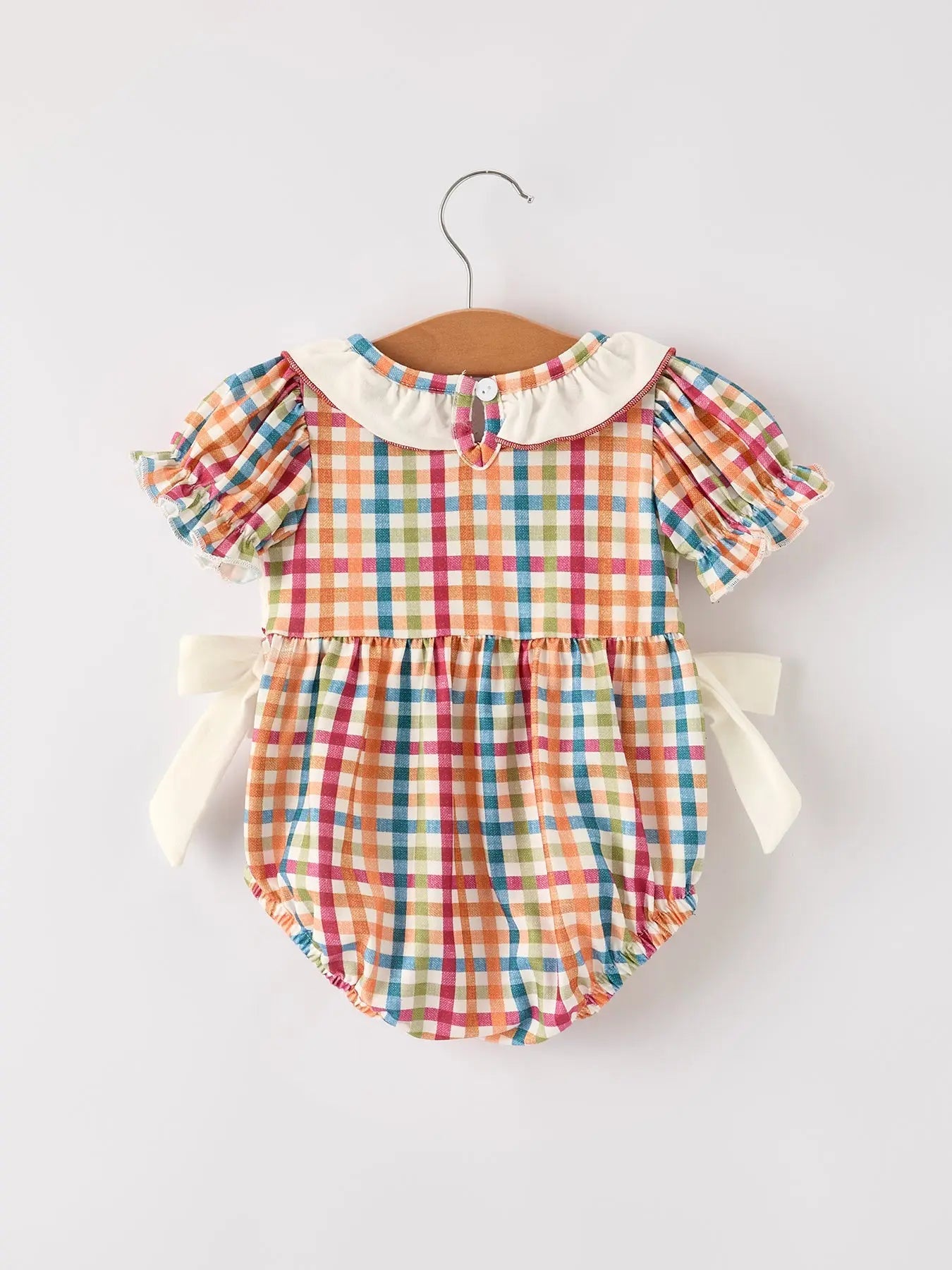 Fall Thanksgiving Plaid Chick Embroidery Smocking Baby Girls Romper Rylee Faith Designs