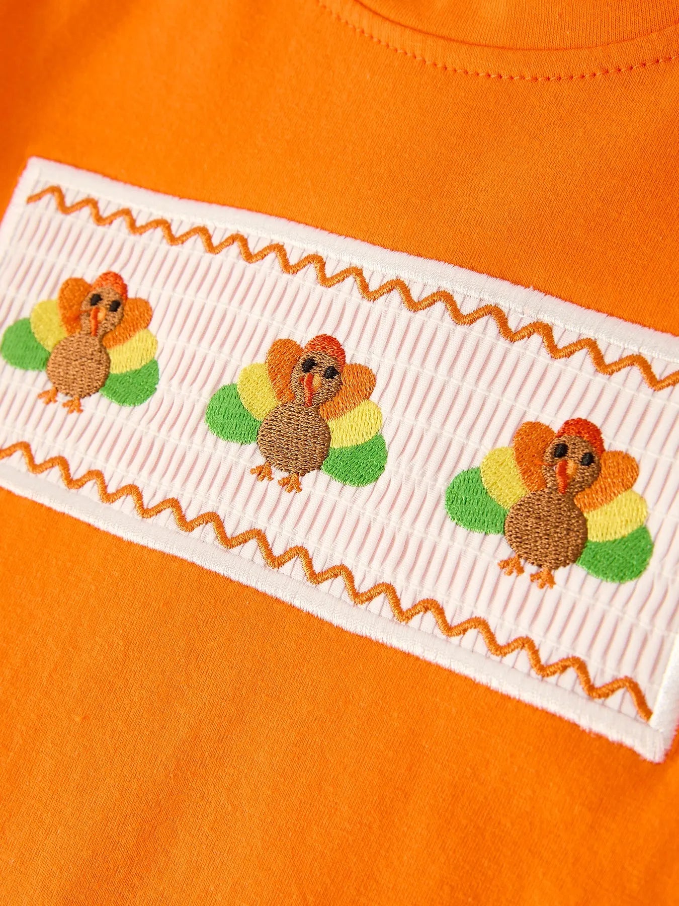 Fall Thanksgiving Apricot Plaid Turkey Embroidery Smocking Boys Set Rylee Faith Designs