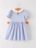 Rylee Faith Designs Fall Thanksgiving Halloween Lapel Stripe Pumpkin Applique Bow Girls Dress - Apparel & Accessories > Clothing > Baby & Toddler Clothing > Baby & Toddler Dresses Dress