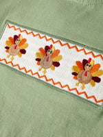 Rylee Faith Designs Fall Thanksgiving Chicken Smock Embroidered Green Plaid Boys Set - Apparel & Accessories > Clothing > Outfit Sets Outfit