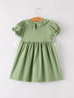 Green Smock Embroidered Chicken Dress by Rylee Faith Designs