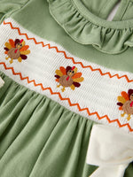 Green Smock Embroidered Chicken Dress by Rylee Faith Designs