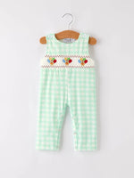 Rylee Faith Designs Fall Thanksgiving Green Chicken Smock Embroidered Plaid Baby Boys Romper - Apparel & Accessories > Clothing > Baby & Toddler Clothing > Baby One-Pieces Romper