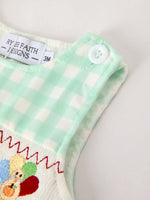 Rylee Faith Designs Fall Thanksgiving Green Chicken Smock Embroidered Plaid Baby Boys Romper - Apparel & Accessories > Clothing > Baby & Toddler Clothing > Baby One-Pieces Romper