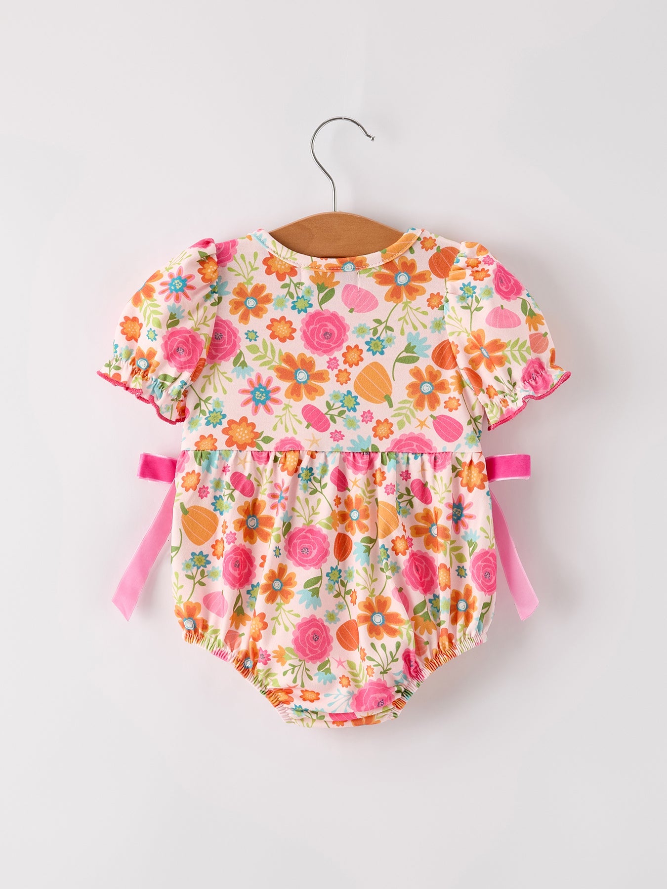 Autumn Halloween Thanksgiving Pumpkin Embroidery Smock Floral Girls Romper by Rylee Faith Designs