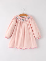 Autumn Halloween Light Pink Ghost Embroidery Smock Girl Dress by Rylee Faith Designs