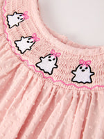Autumn Halloween Light Pink Ghost Embroidery Smock Girl Dress by Rylee Faith Designs