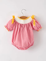Rylee Faith Designs Fall Thanksgiving Turkey Leaf Embroidery Smocking Bow Baby Girls Romper - Apparel & Accessories > Clothing > Baby & Toddler Clothing > Baby One-Pieces Romper