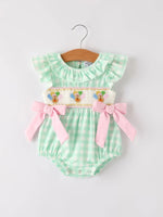 Rylee Faith Designs Fall Thanksgiving Green Chicken Smock Embroidered Plaid Baby Girls Romper - Apparel & Accessories > Clothing > Baby & Toddler Clothing > Baby One-Pieces Romper