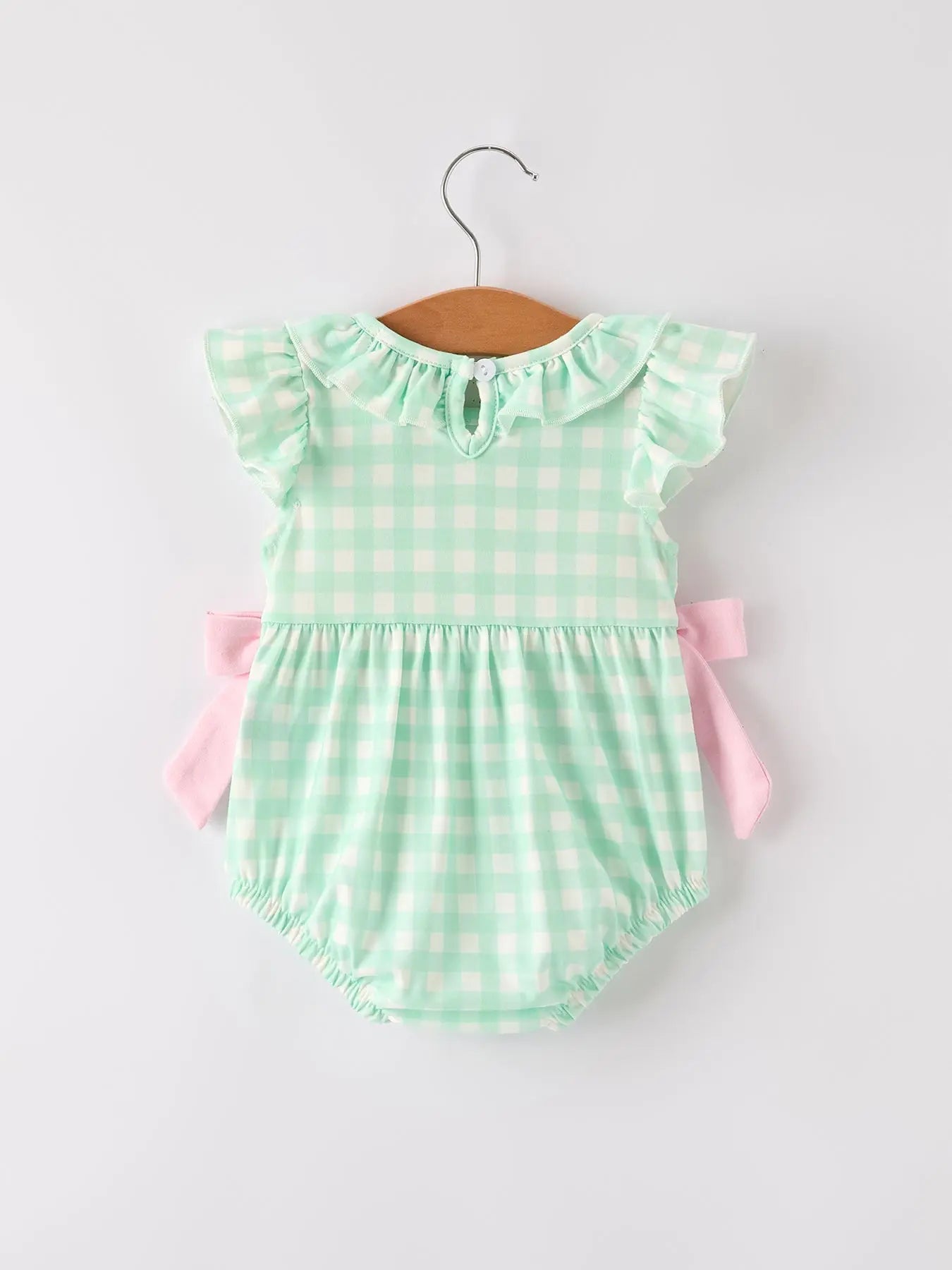 Fall Thanksgiving Green Chicken Smock Embroidered Plaid Baby Girls Romper Rylee Faith Designs