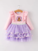 Autumn Thanksgiving Tulle Pink Purple Girls Long Sleeve Dress by Rylee Faith Designs