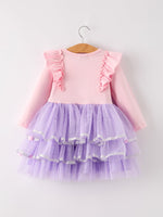 Autumn Thanksgiving Tulle Pink Purple Girls Long Sleeve Dress by Rylee Faith Designs