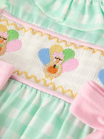 Rylee Faith Designs Fall Thanksgiving Green Chicken Smock Embroidered Plaid Baby Girls Romper - Apparel & Accessories > Clothing > Baby & Toddler Clothing > Baby One-Pieces Romper