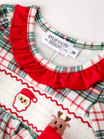 Christmas Plaid Smocking Embroidered Girls Bloomers Romper Set by Rylee Faith Designs