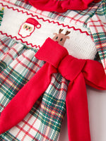 Christmas Plaid Smocking Embroidered Girls Bloomers Romper Set by Rylee Faith Designs