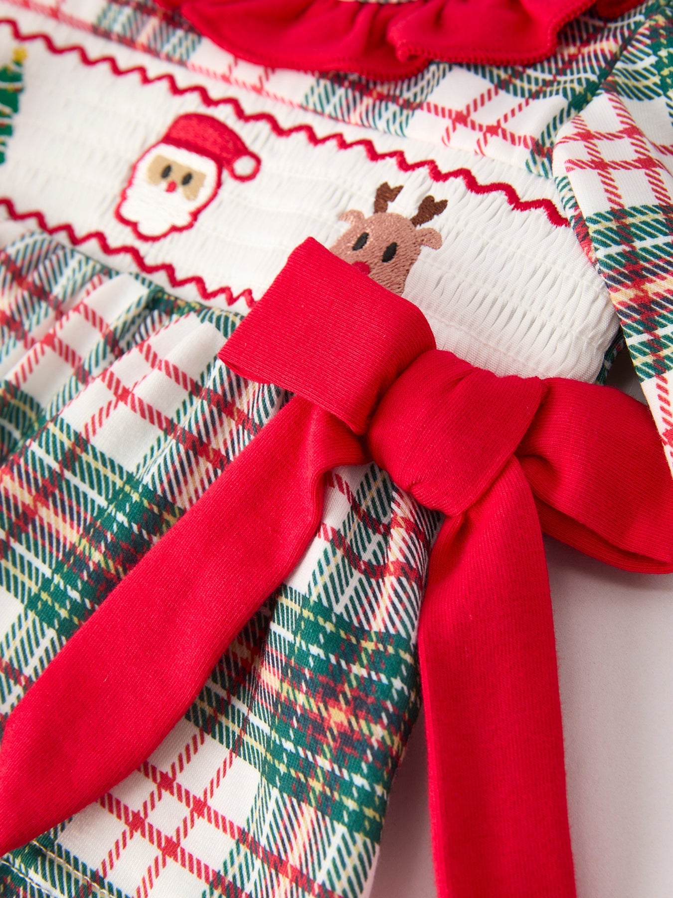 Christmas Plaid Smocking Embroidered Girls Bloomers Romper Set by Rylee Faith Designs