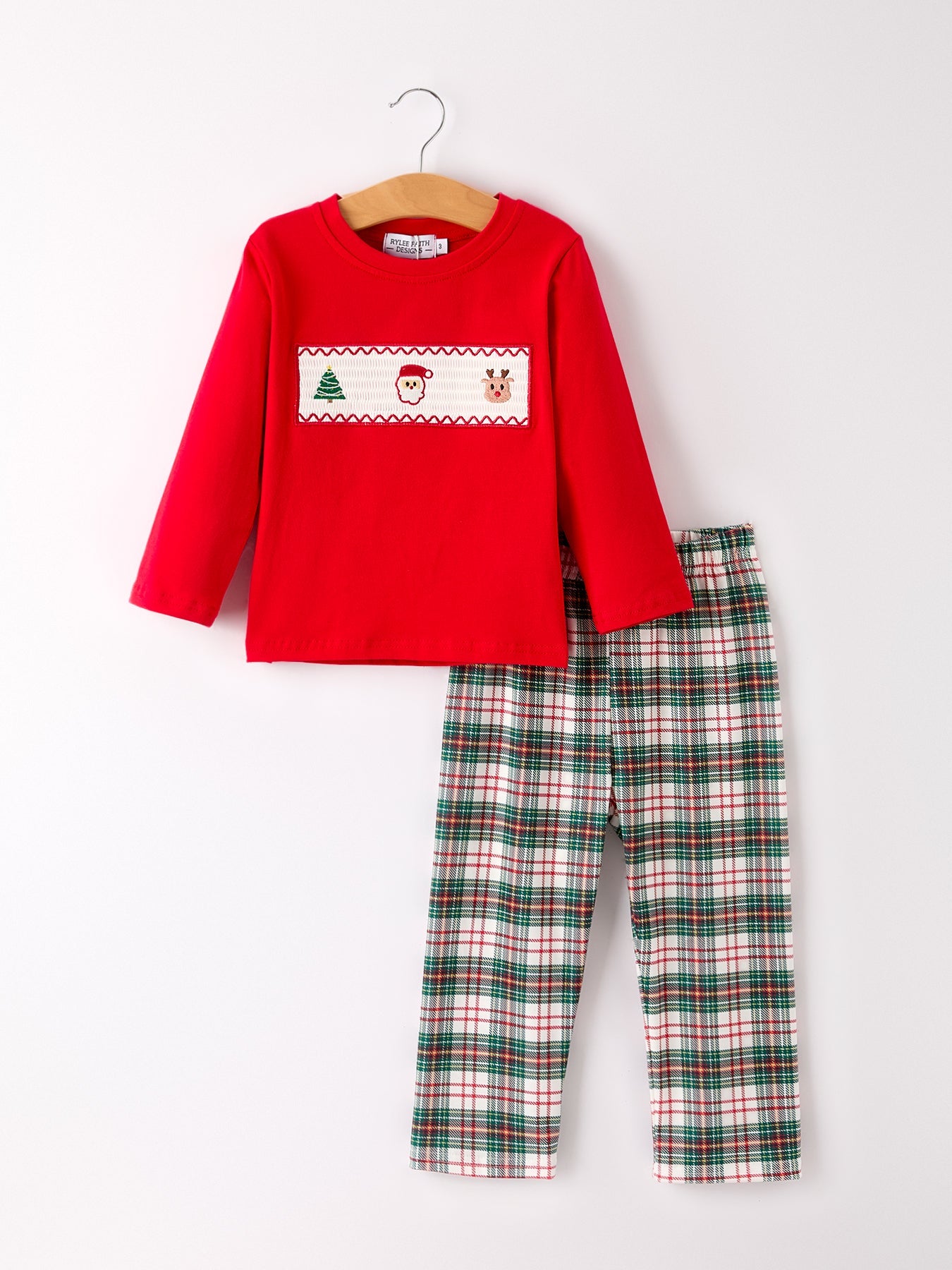 Christmas Plaid Smocking Embroidered Boys Set by Rylee Faith Designs