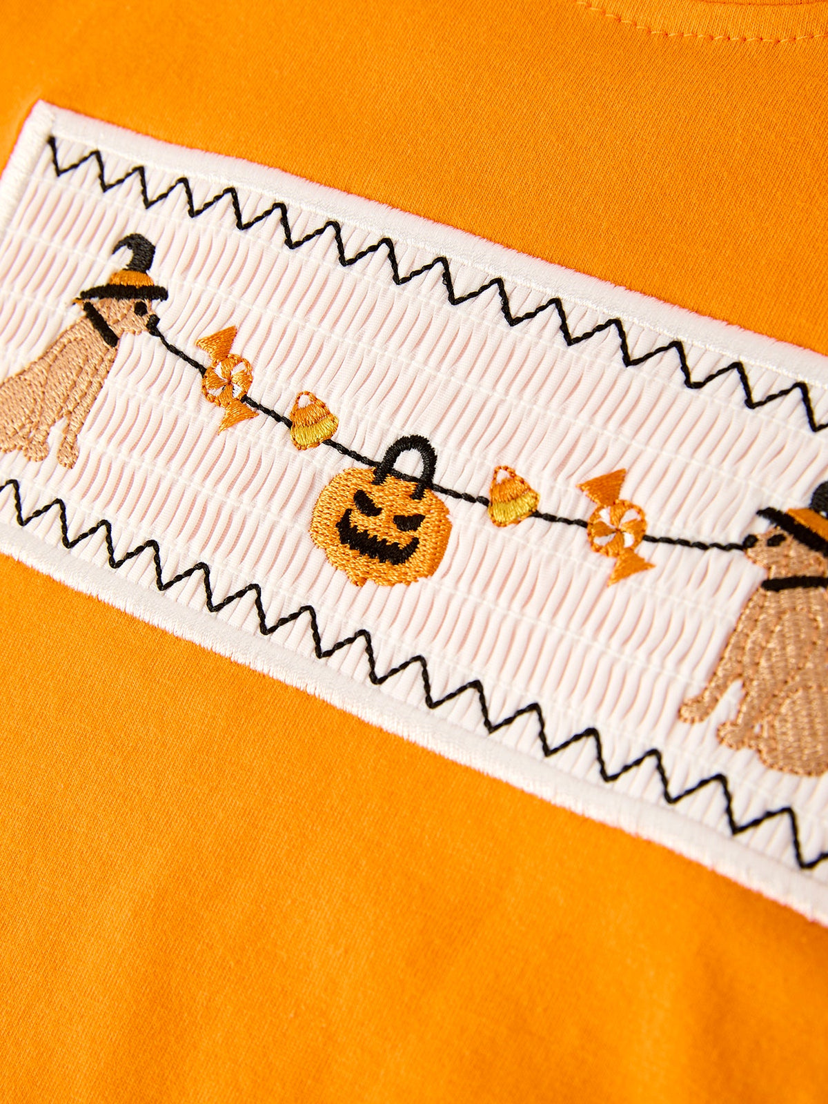 Fall Halloween Orange Embroidery Smocking Boys Set by Rylee Faith Designs