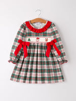 Christmas Embroidery Smocking Bow Plaid Girls Dress by Rylee Faith Designs