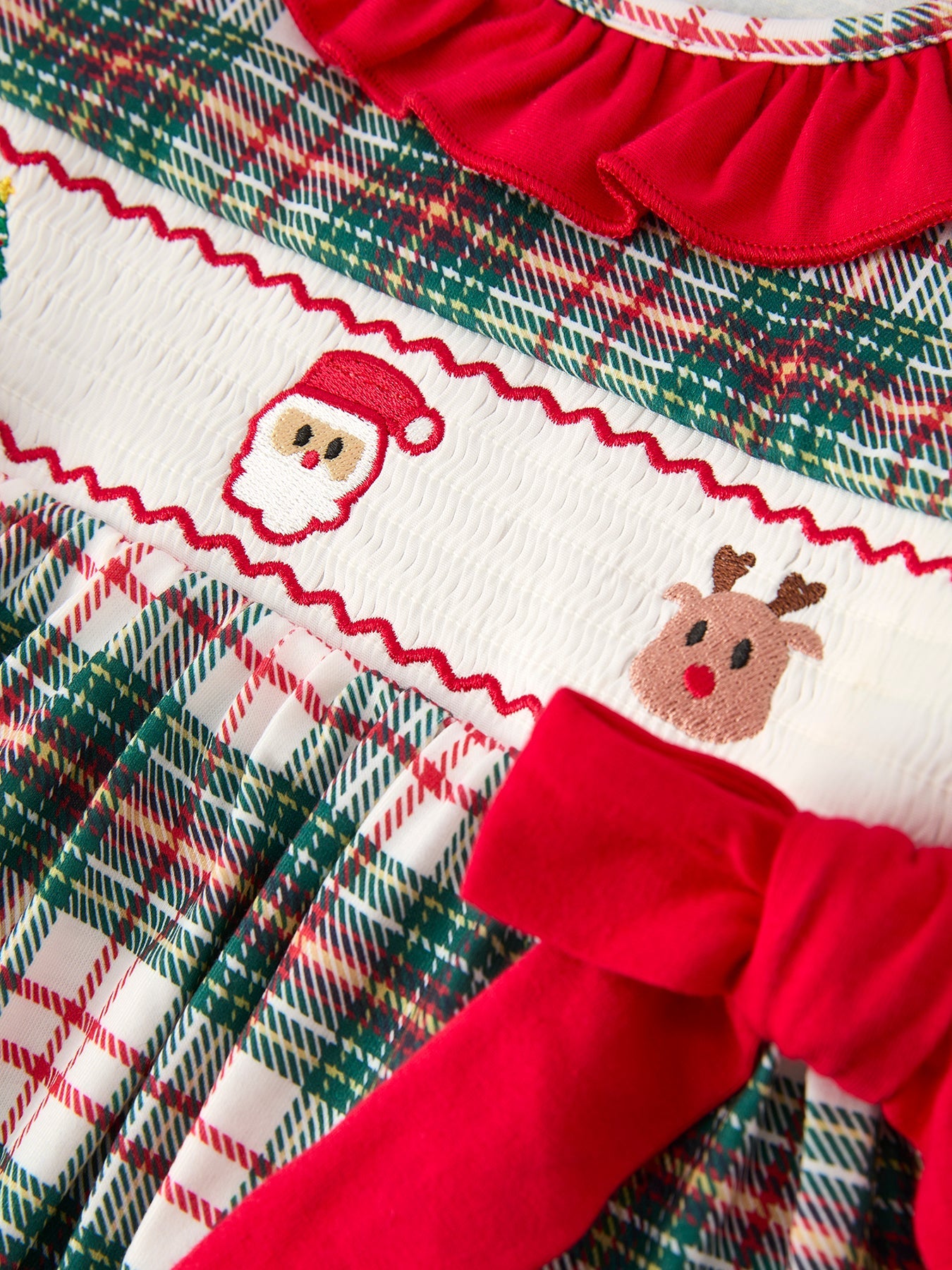 Christmas Embroidery Smocking Bow Plaid Girls Dress by Rylee Faith Designs