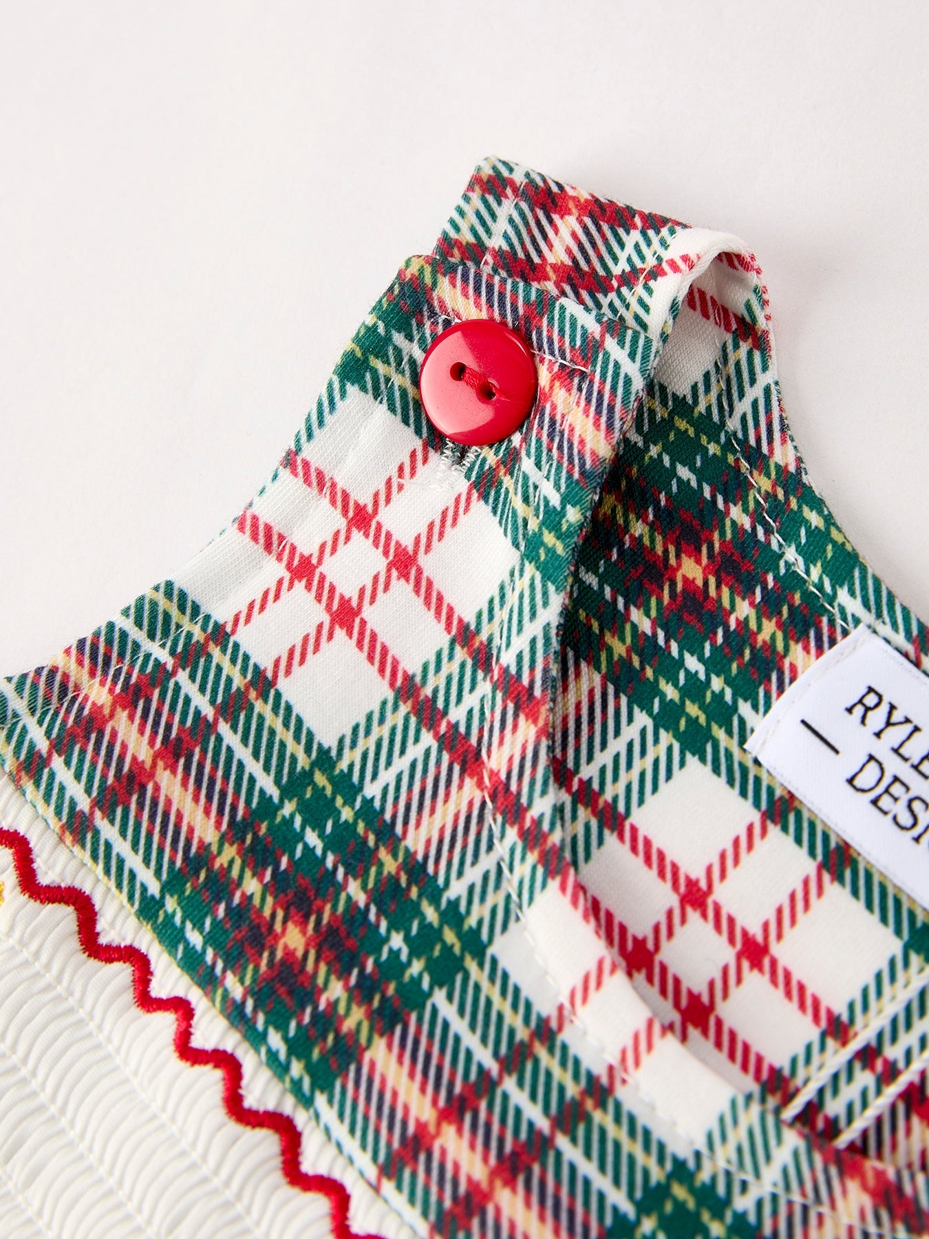 Christmas Jonjon Plaid Smocking Embroidered Boys Romper by Rylee Faith Designs