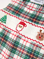 Christmas Jonjon Plaid Smocking Embroidered Boys Romper by Rylee Faith Designs