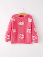 Fall Girls Thanksgiving Halloween Pumpkin Pink Pullover Sweater by Rylee Faith Designs