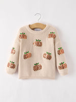 Rylee Faith Designs Thanksgiving Halloween Pumpkin Sequin Sweater Beige Perfect for Fall - Apparel & Accessories > Clothing > Baby & Toddler Clothing > Baby & Toddler Tops > Sweaters Top