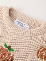Rylee Faith Designs Thanksgiving Halloween Pumpkin Sequin Sweater Beige Perfect for Fall - Apparel & Accessories > Clothing > Baby & Toddler Clothing > Baby & Toddler Tops > Sweaters Top