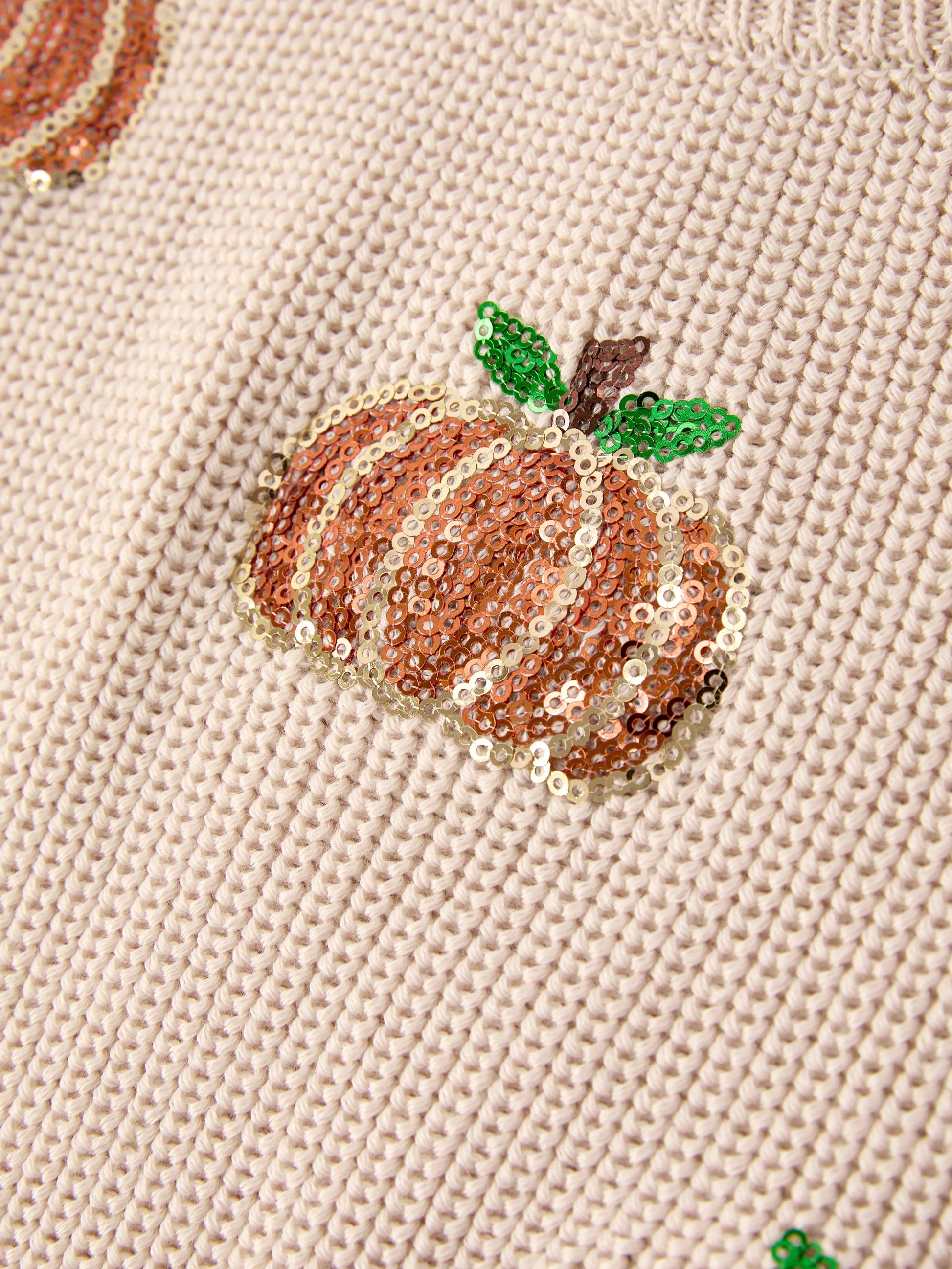 Thanksgiving Halloween Pumpkin Sequin Sweater Beige Perfect for Fall Rylee Faith Designs