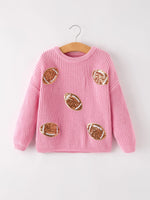 Rylee Faith Designs Winter Christmas Pink Football Girls Pullover Sweater - Apparel & Accessories > Clothing > Baby & Toddler Clothing > Baby & Toddler Tops > Sweaters Top