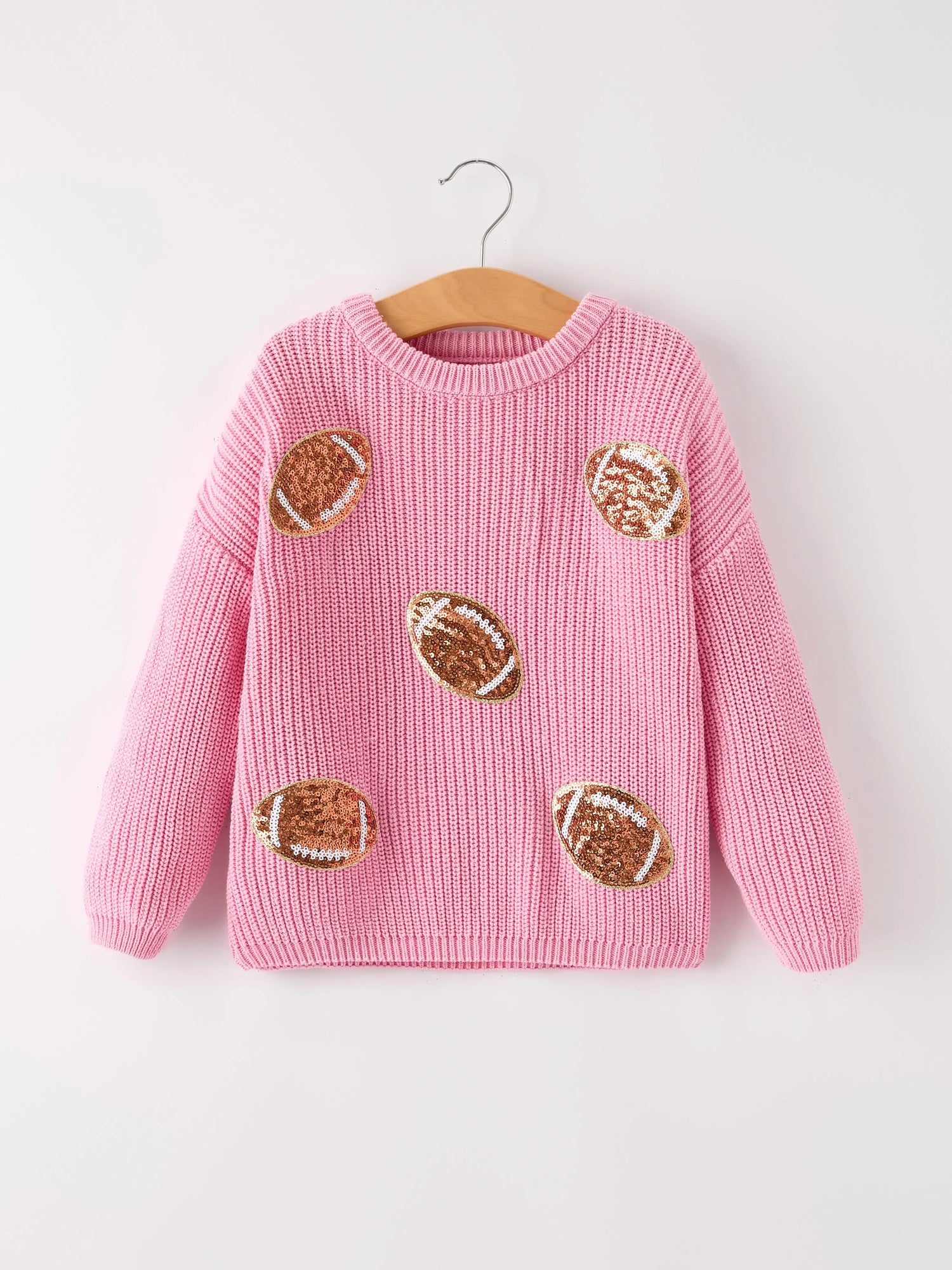 Rylee Faith Designs Winter Christmas Pink Football Girls Pullover Sweater - Apparel & Accessories > Clothing > Baby & Toddler Clothing > Baby & Toddler Tops > Sweaters Top