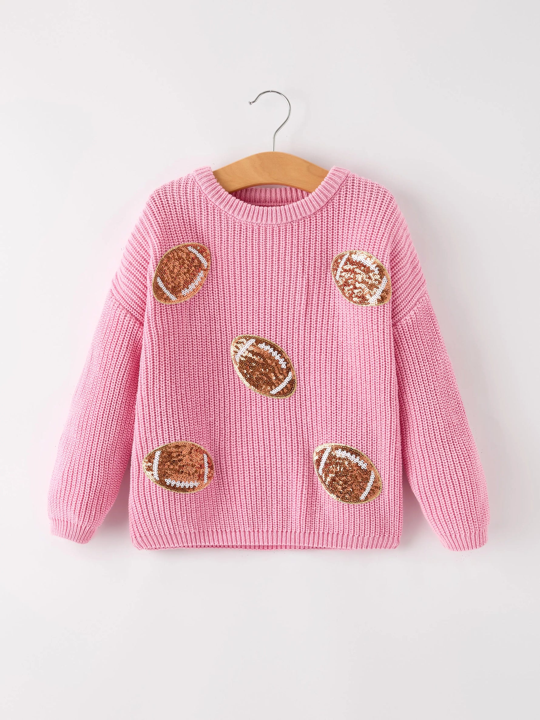 Rylee Faith Designs Winter Christmas Pink Football Girls Pullover Sweater - Apparel & Accessories > Clothing > Baby & Toddler Clothing > Baby & Toddler Tops > Sweaters Top