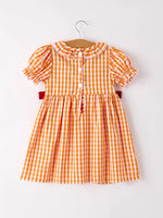 Rylee Faith Designs Fall Embroidered Dress For Girls Orange Checkered With Halloween Details - Apparel & Accessories > Clothing > Baby & Toddler Clothing > Baby & Toddler Dresses Dress