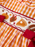 Rylee Faith Designs Fall Embroidered Dress For Girls Orange Checkered With Halloween Details - Apparel & Accessories > Clothing > Baby & Toddler Clothing > Baby & Toddler Dresses Dress