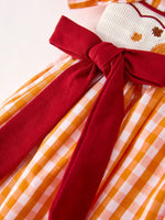 Rylee Faith Designs Fall Embroidered Dress For Girls Orange Checkered With Halloween Details - Apparel & Accessories > Clothing > Baby & Toddler Clothing > Baby & Toddler Dresses Dress