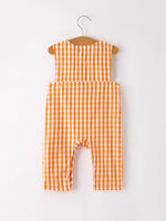 Rylee Faith Designs Fall Embroidered Romper for Baby Boys Orange Checkered with Halloween Details - Apparel & Accessories > Clothing > Baby & Toddler Clothing > Baby & Toddler Outfits Romper